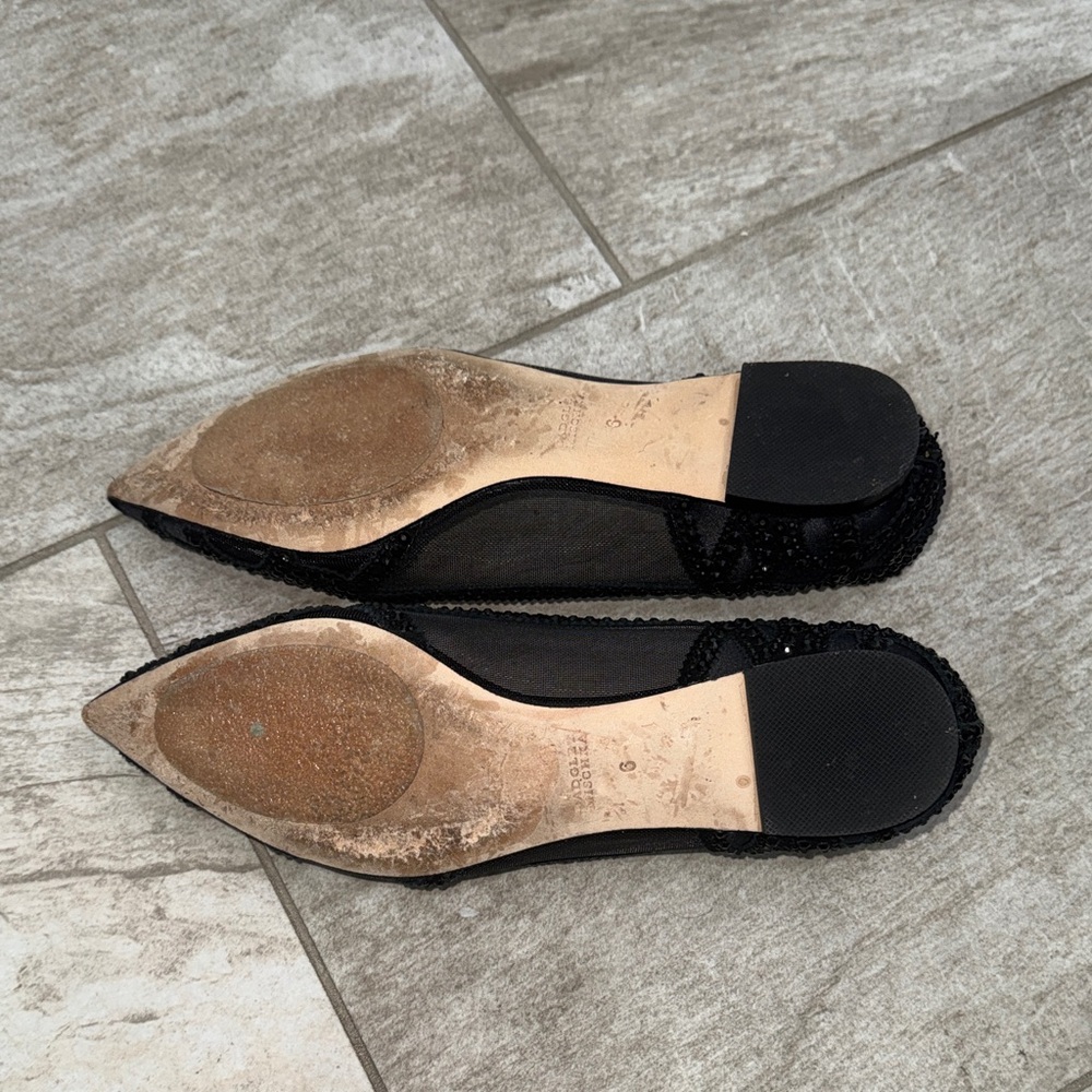 Size 6- Badgley Mischka GiGi Black Satin Flat - Picture 5 of 11